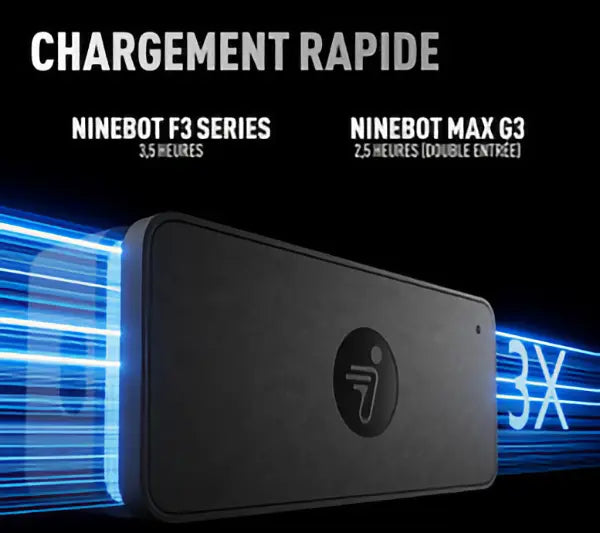 Charge rapide Segway Ninebot : 3,5 h sur F3 et 2,5 h sur MAX G3 en double entrée