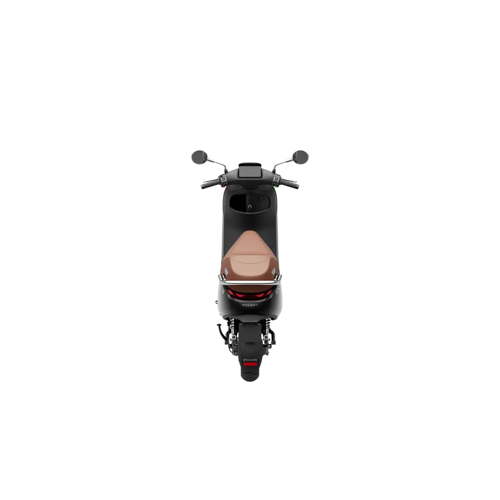 Scooter électrique Segway E150 S vu de l'arrière avec selle marron