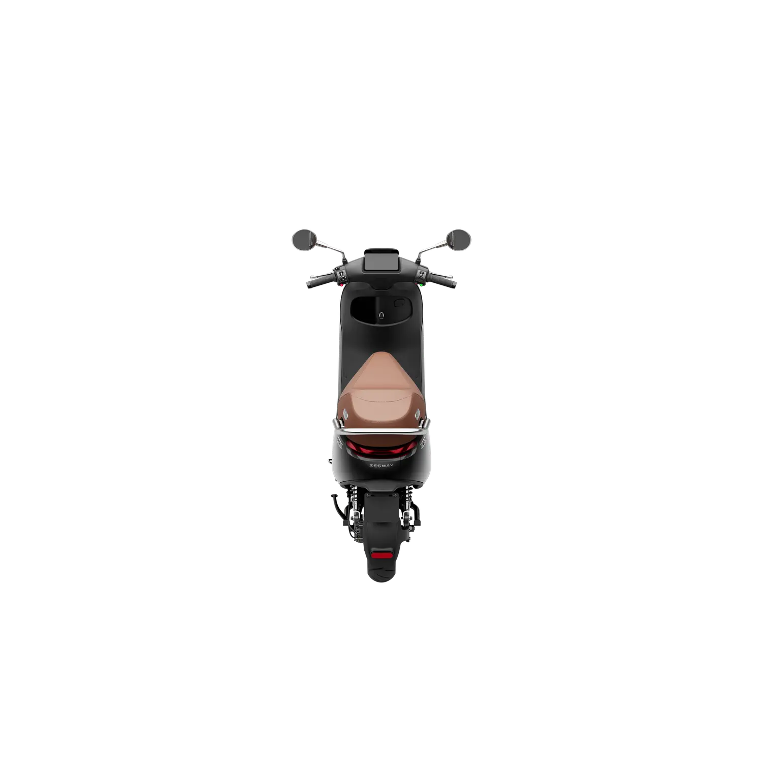 Scooter électrique Segway E150 S vu de l'arrière avec selle marron