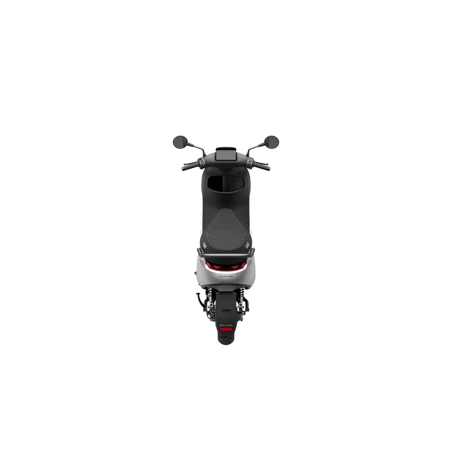 Vue arrière en plongée du scooter électrique Segway E150 S avec porte-bagages
