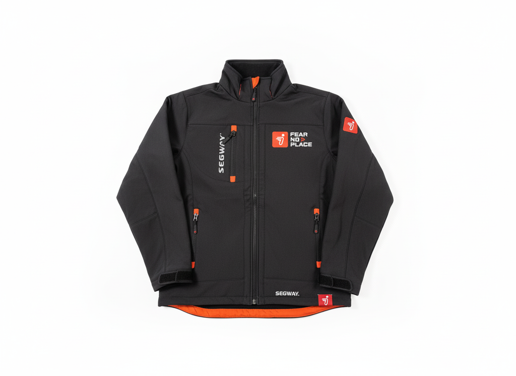 Blouson softshell Segway Powersports noir et orange, vue de face