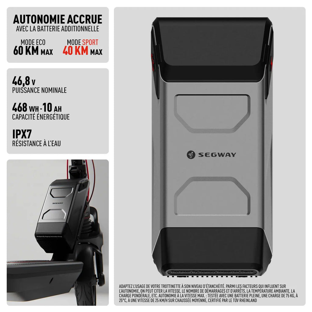 Batterie externe 48 V Segway : 468 Wh, 10 Ah et étanchéité IPX7