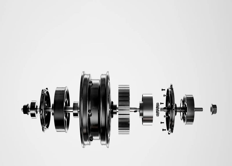Vue éclatée du moteur dans la roue de la trottinette Segway Ninebot E3 E