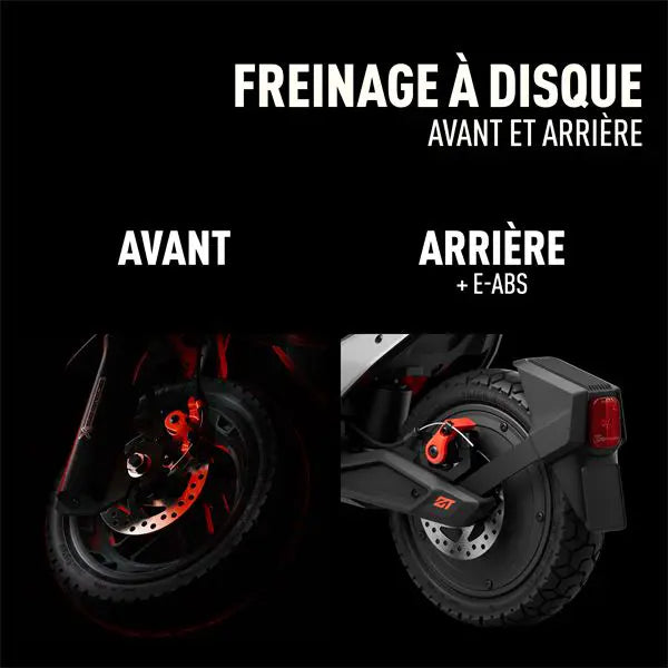 Freinage à disque avant et arrière avec E-ABS de la trottinette Segway ZT3 Pro E