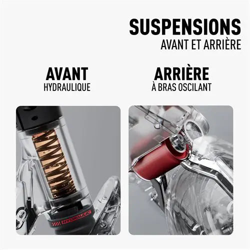 Suspension avant hydraulique et arrière à bras oscillant de la trottinette Segway Ninebot F3 E