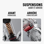 Suspension avant hydraulique et arrière à bras oscillant de la trottinette Segway Ninebot F3 E