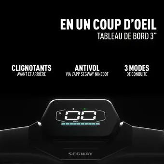 Affichage tableau de bord Segway Ninebot ZT3 Pro E, informations de performance.
