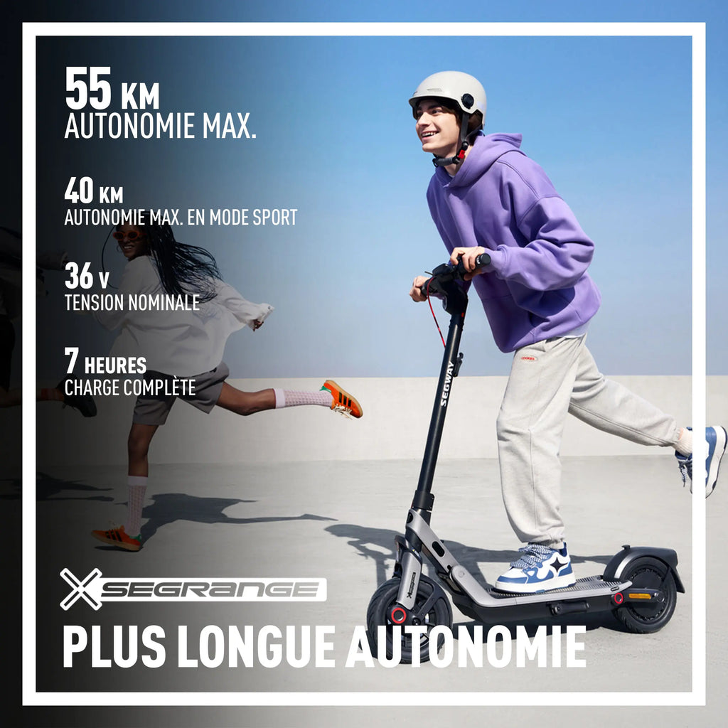 Autonomie jusqu'à 55 km et recharge complète en 7 h de la trottinette Segway Ninebot E3 Pro E