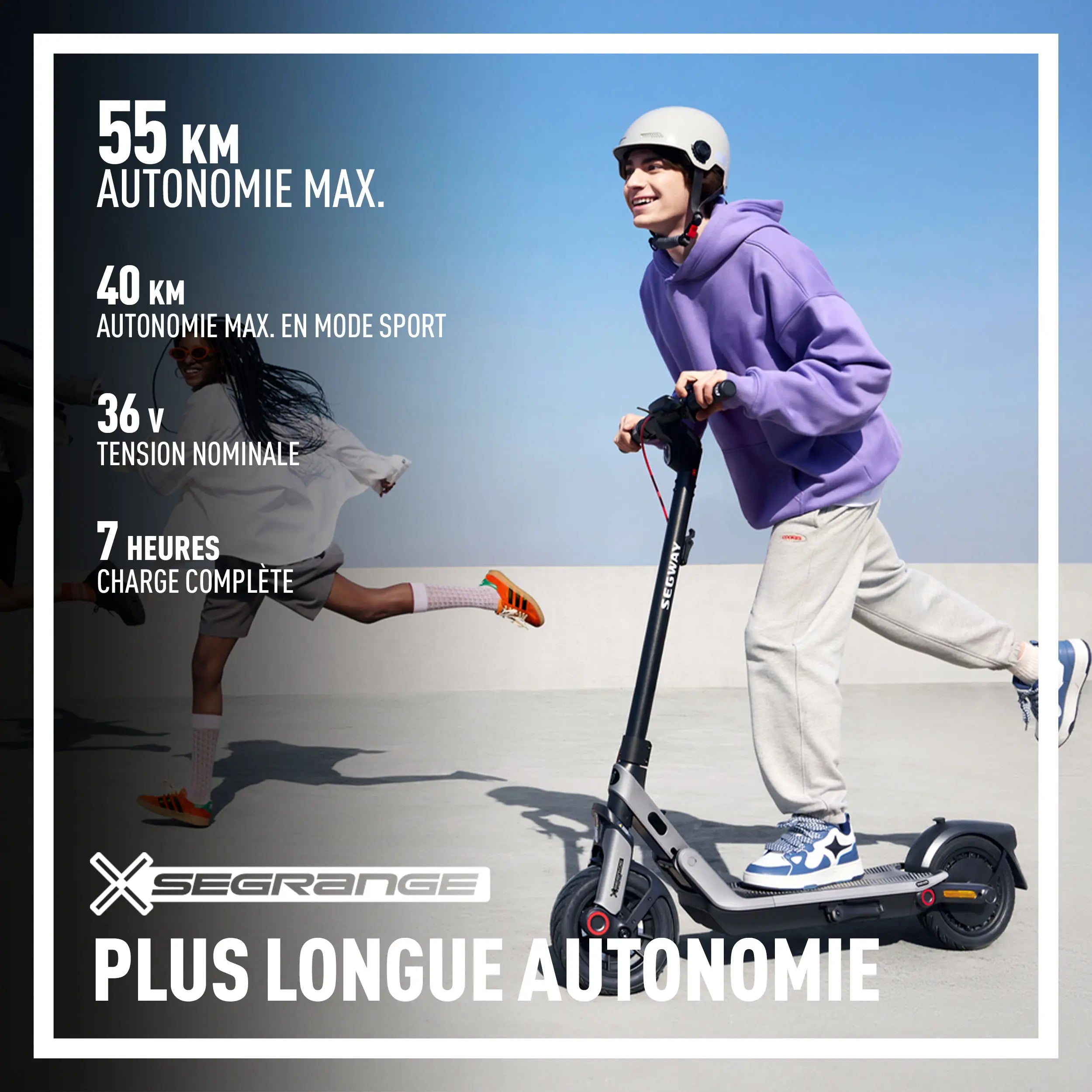 Autonomie jusqu'à 55 km et recharge complète en 7 h de la trottinette Segway Ninebot E3 Pro E