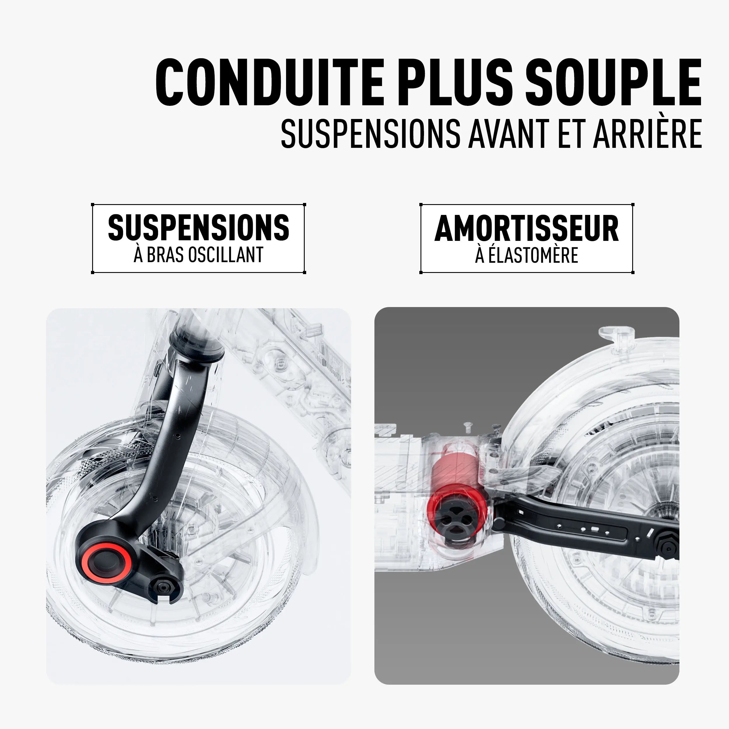 Double suspension avant et arrière à élastomère de la trottinette Segway Ninebot E3 E