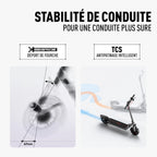 Stabilité SegRide à déport de fourche et antipatinage TCS de la Segway Ninebot E3 E
