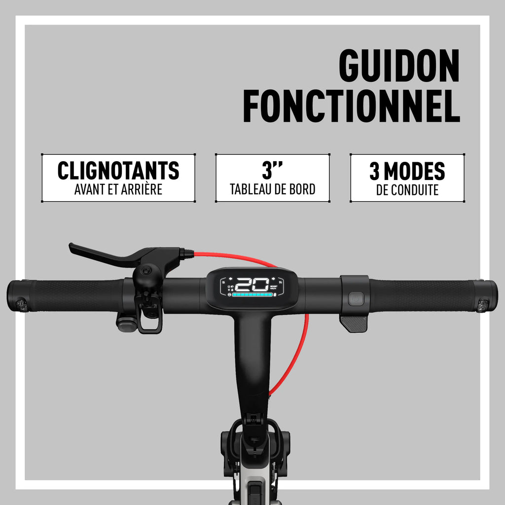 Guidon de la Segway Ninebot E3 E : écran 3 pouces, clignotants et 3 modes de conduite