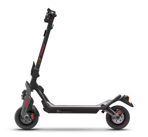 Trottinette électrique Segway GT3e vue de profil, cadre noir mat robuste avec suspensions et larges pneus.