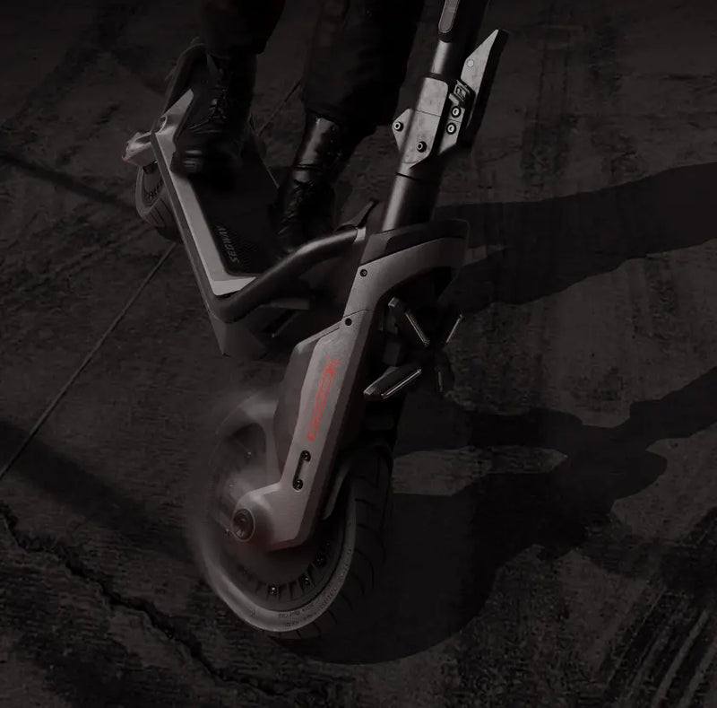 Roue avant et fourche de la trottinette électrique Segway GT3 E