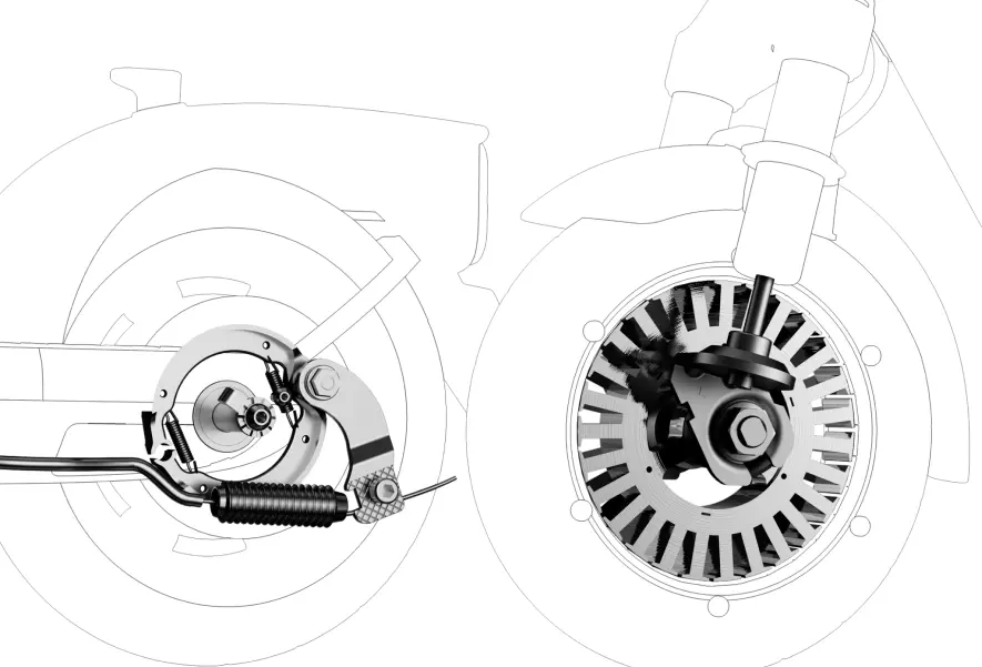 Schéma technique du frein arrière et du moteur de la trottinette Segway Ninebot E2 Plus E II