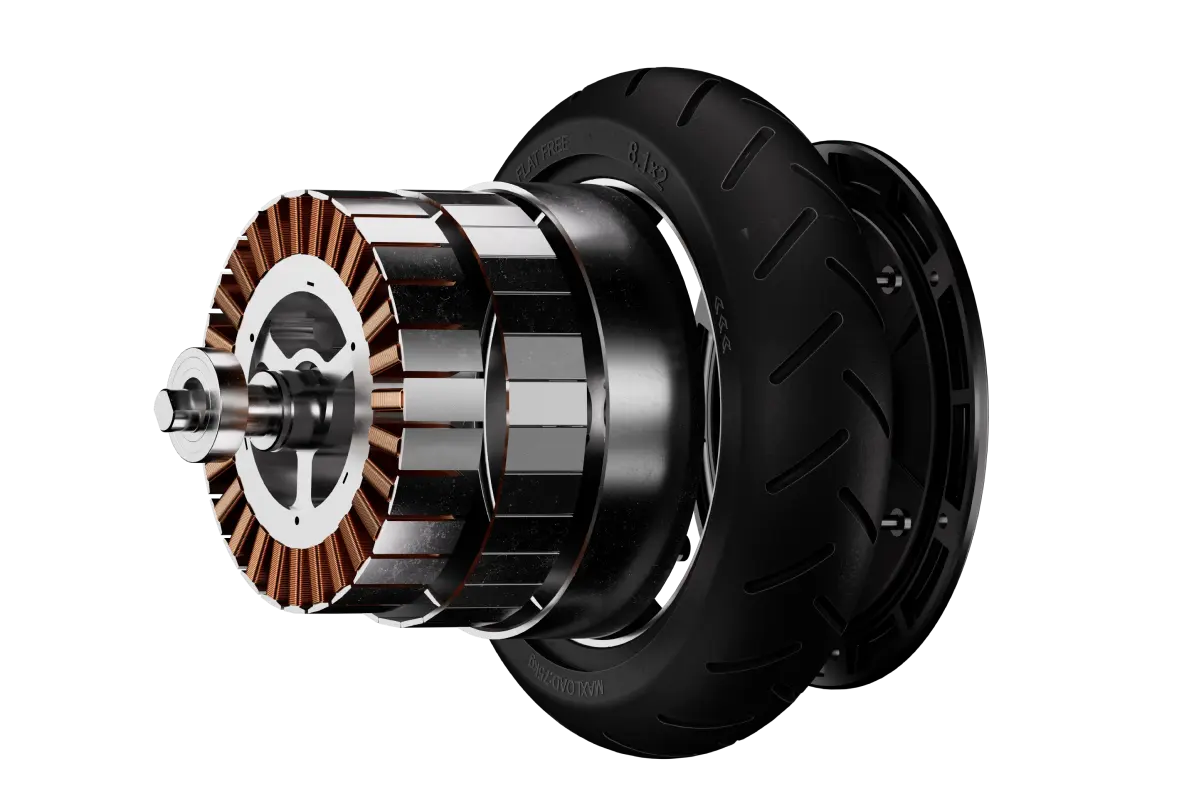 Moteur dans la roue de la trottinette Segway Ninebot E2 Plus E II, vue en coupe
