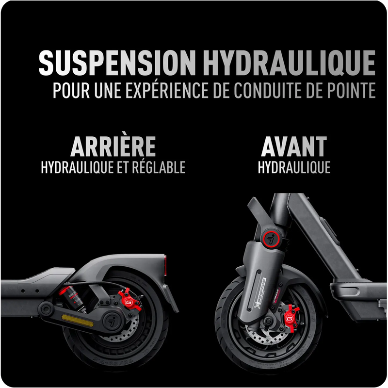 Suspension hydraulique avant et arrière réglable de la trottinette Ninebot MAX G3 E