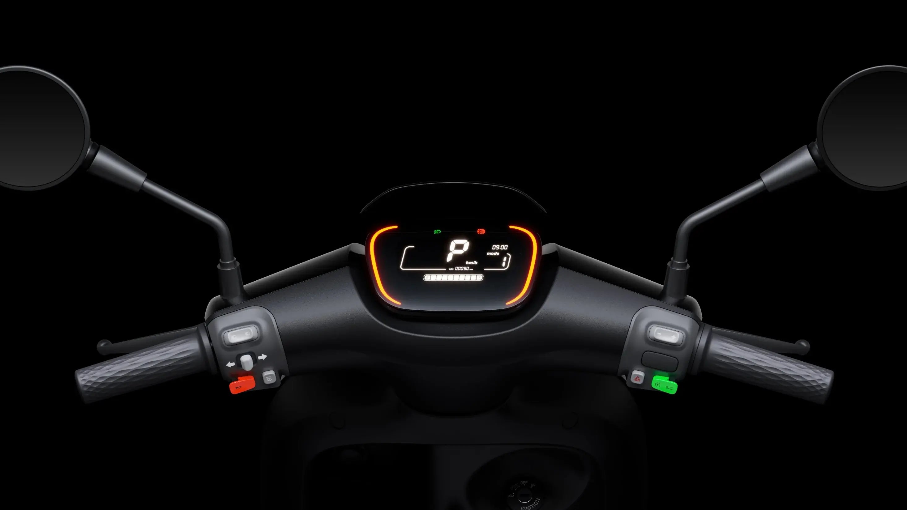 Tableau de bord et écran du scooter électrique Segway E300 SE avec poignées et rétroviseurs